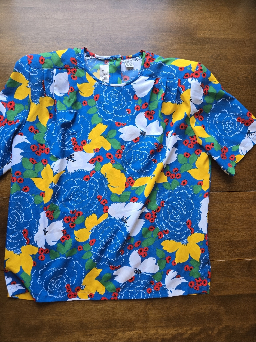 Josephine Bright Floral Blouse Size 10 Retro Bold Print Short Sleeve Top